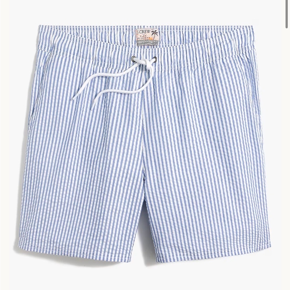 J. Crew 6” Seersucker Swim Trunks, Size XL.